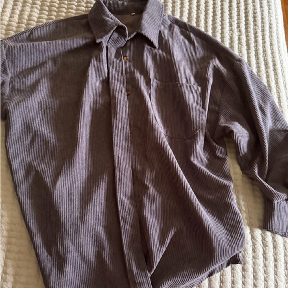 Corduroy Button-Up Shirt - Gray